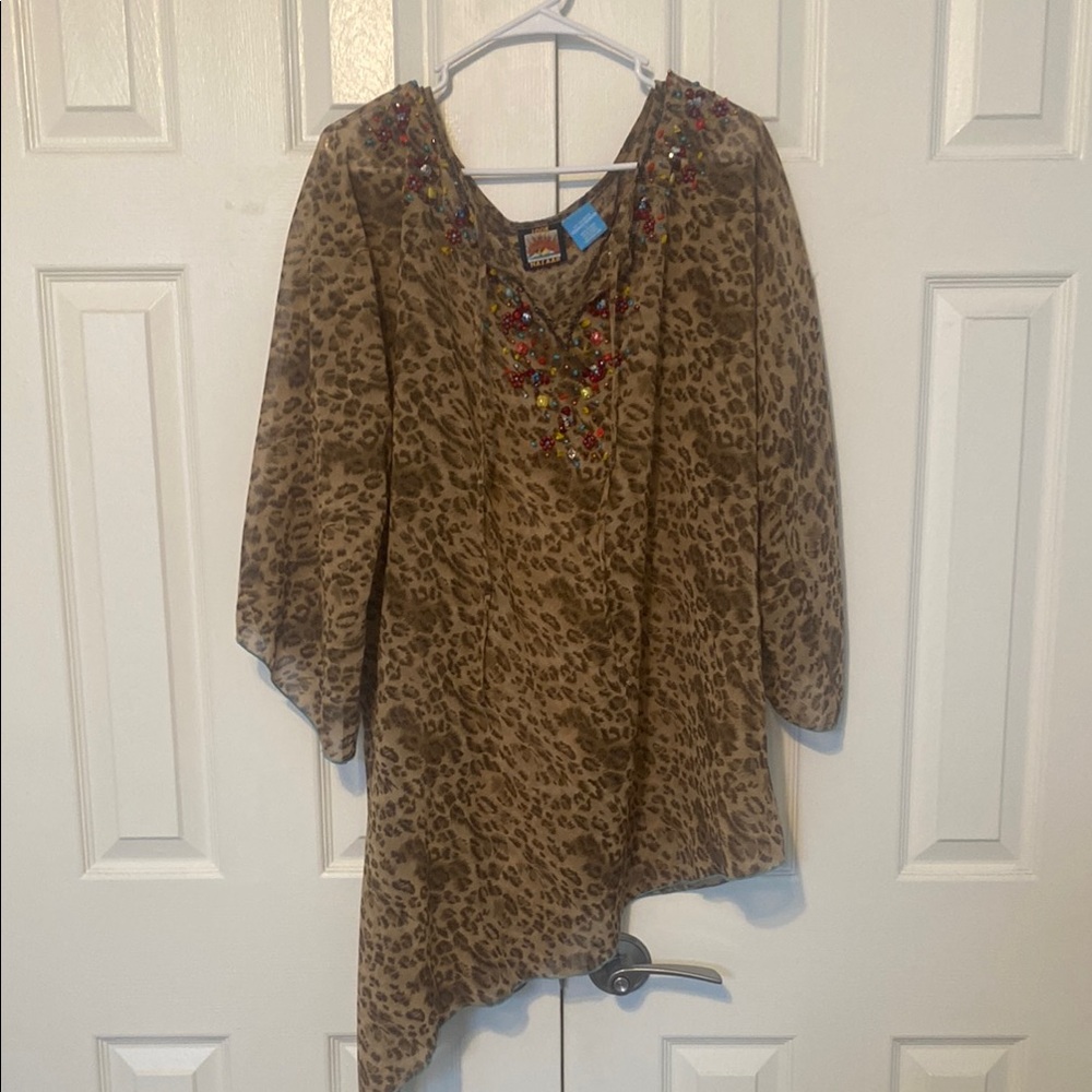 Brown and Gold Asymmetrical Tiered Swim Coverup